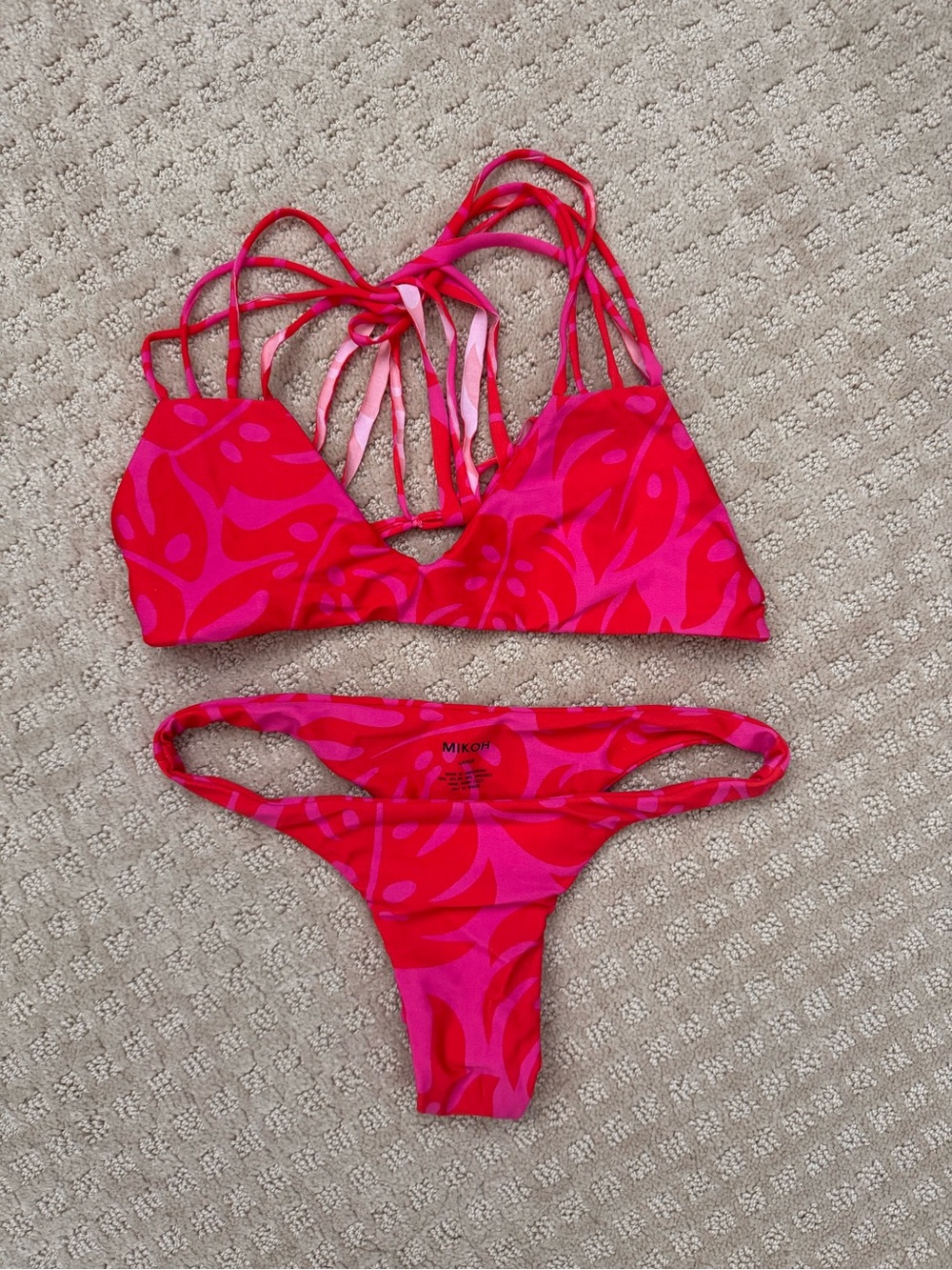 Mikoh Hot Pink & Red Strappy Two-Piece Bikini
